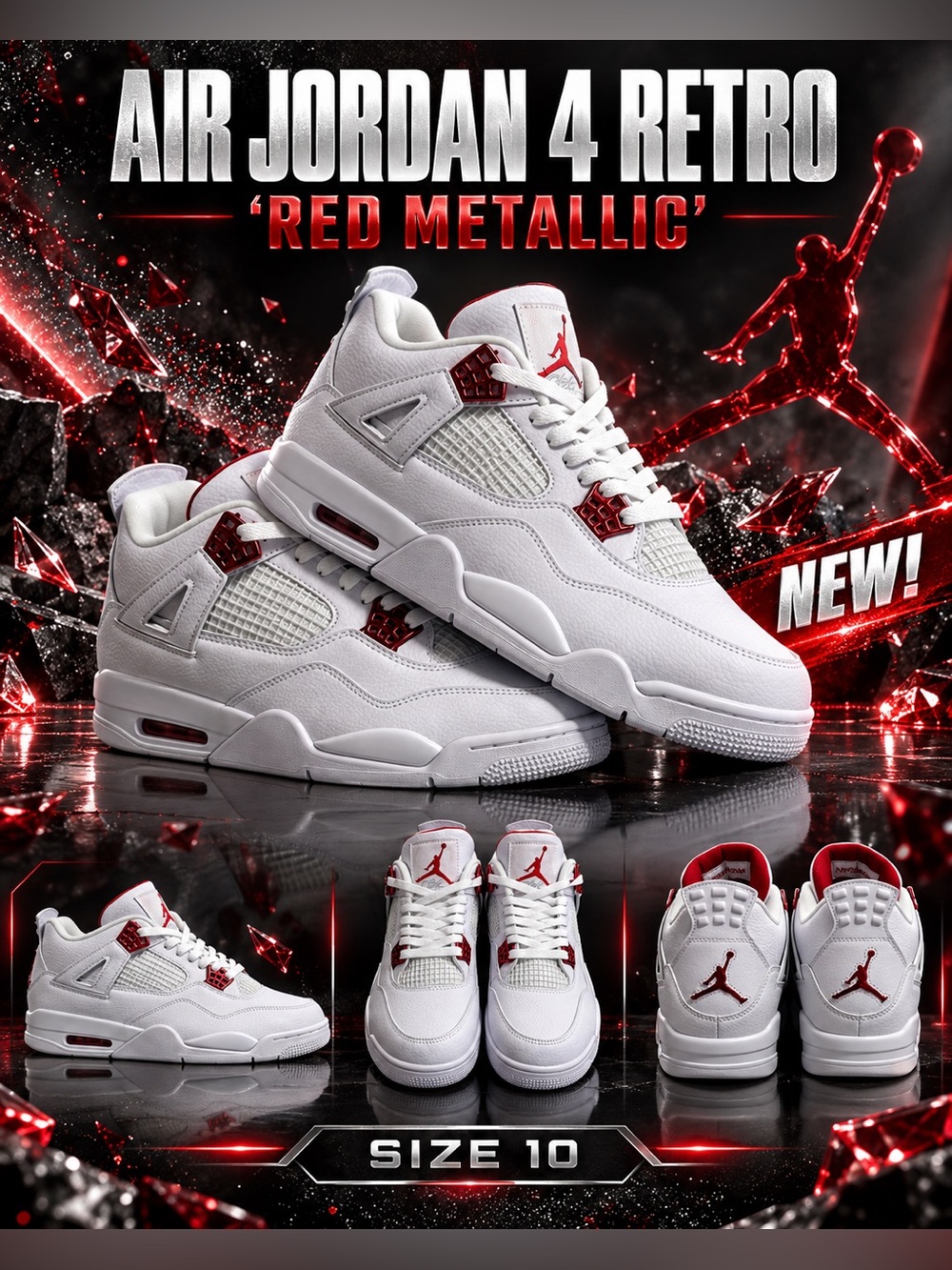 Air Jordan 4 Retro 'Red Metallic' sneakers🔥New! Size: 10